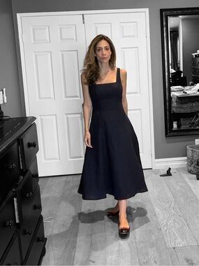 Reiss Navy Fit & Flare Midi Dress Square Neck A-Line Size 4 UK 8